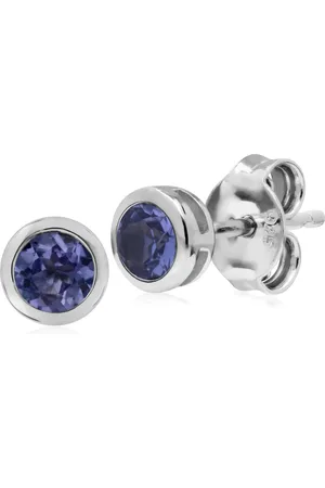 Gemondo Classic Round Tanzanite Bezel Stud Earrings in 925 Sterling Silver