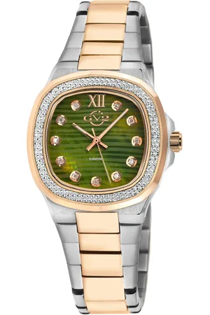 GV2 by Gevril Potente Swiss Quartz Diamonds Green MOP dial, 316L Stainless Steel T toned IPRG Diamond Watch