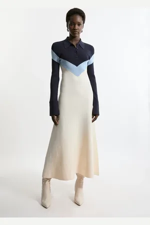 Karen Millen Viscose Blend Rib Knit Polo Top Maxi Dress