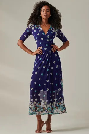 Jolie Moi Stella Floral Print Wrap Mesh Maxi Dress