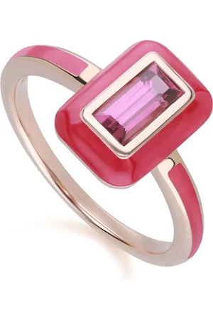 Gemondo Siberian Waltz Enamel & Baguette Rhodolite Ring in Rose Gold Plated Sterling Silver