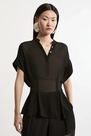 Karen Millen Viscose Georgette Pintuck Woven Blouse