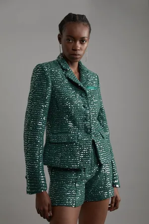Karen Millen Tailored Sequin Tweed Single Breasted Blazer