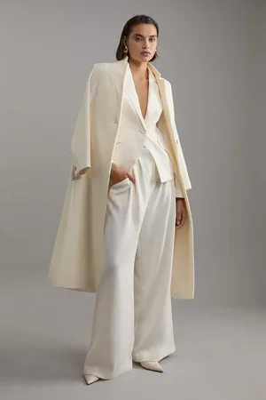 Karen Millen Tailored Crepe Pleat Detail Wide Leg Trousers