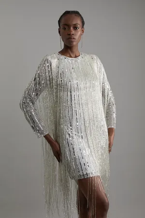 Karen Millen Petite Embellished And Beaded Tassel Woven Mini Dress