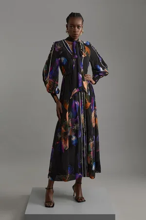 Karen Millen Printed Viscose Border Print Maxi Dress