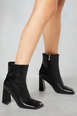 MissPap Leather Look Square Toe Ankle Boots