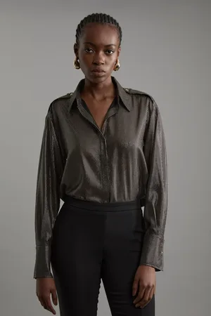 Karen Millen Metallic Woven Collared Pinstripe Shirt