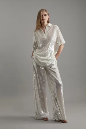 Karen Millen Sequin Woven Wide Leg Trouser