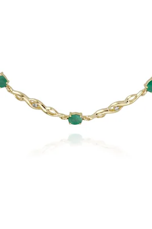 Gemondo Classic Style Oval Emerald & Diamond Tennis Bracelet in 9ct Yellow Gold