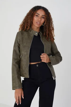 Brave Soul Faux Leather Round Neck Biker Jacket