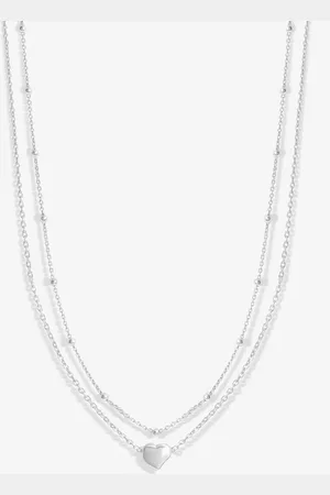 Simply Silver Sterling 925 Polished Double Row Station Heart Necklace