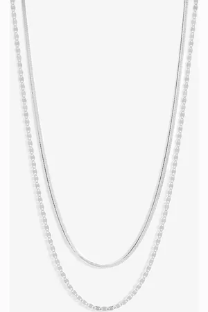Simply Silver Sterling 925 Polished Textured Double Chain Necklace