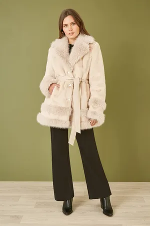 Yumi Luxe Faux Fur Swing Coat With Tie Belt