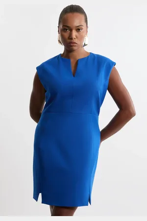 Karen Millen Plus Size Structured Crepe Tailored Full Skirted Belted Midi Dress