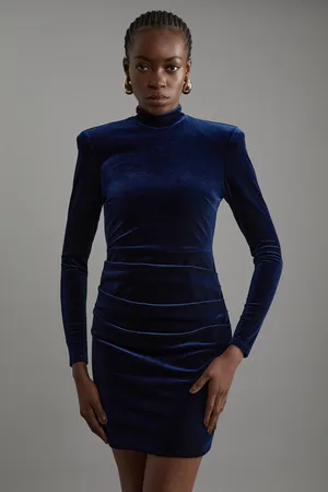 Karen Millen Petite Tailored Velvet High Neck Mini Dress