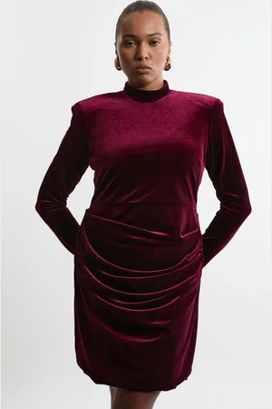 Karen Millen Plus Size Tailored Velvet High Neck Mini Dress