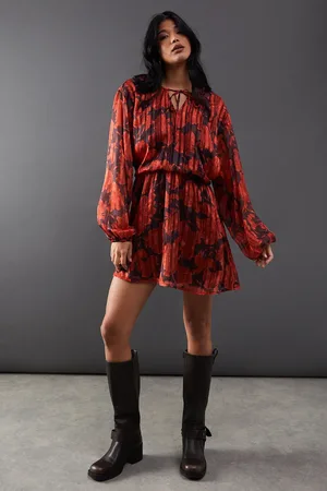 warehouse Print Shadow Stripe Volume Sleeve Mini Dress