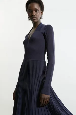 Karen Millen Collared Contrast Colour Block Full Skirted Midi Knit Dress