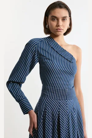 Karen Millen Tall Asymmetric Twill Striped Woven Long Sleeved Shirt