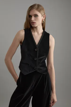 Karen Millen Petite Velvet Groisgrain Tailored Waist Coat