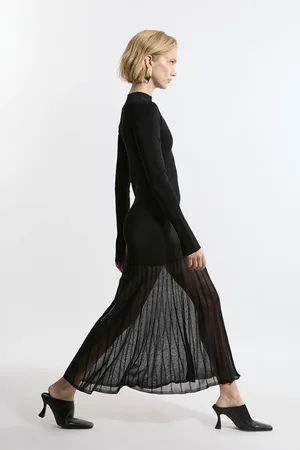 Karen Millen Viscose Blend Knit Sheer Skirt Maxi Dress