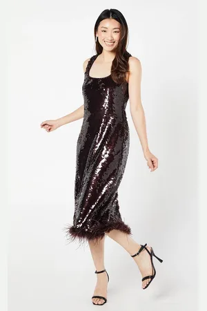 Coast Party Disc Sequin Feather Hem Pencil Dress
