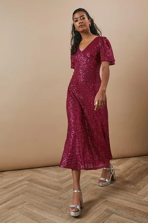 Oasis Petite Occasion Sequin Flare Sleeve Midaxi Dress