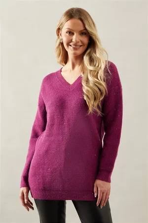 wallis Sequin Knit V Neck Knitted Tunic Dress