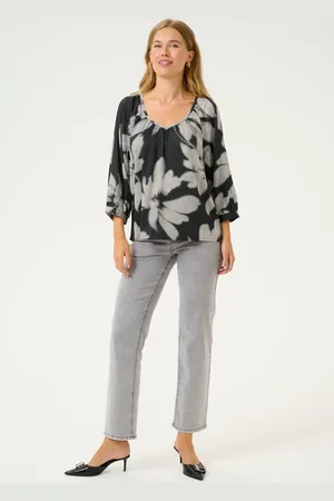 Cream Cromma 3/4 Sleeve Printed Blouse-Printed