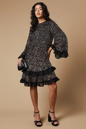 Oasis Petite Occasion Sequin Ruffle Swing Dress