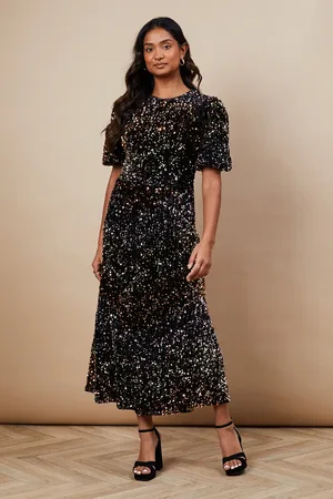 Oasis Occasion Ombre Sequin Puff Sleeve Midaxi Dress