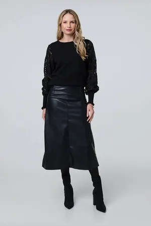 Izabel London Faux Leather High Waist Midi Skirt