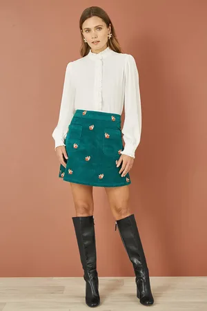 Yumi Fox Embroidered Cord Mini Skirt