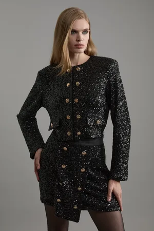 Karen Millen Petite Sequin Cropped Blazer