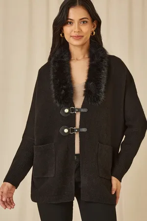 Yumi Cardigan With Detachable Fur Collar Trim