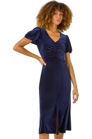 Roman Velvet Ruched Bodycon Midi Dress