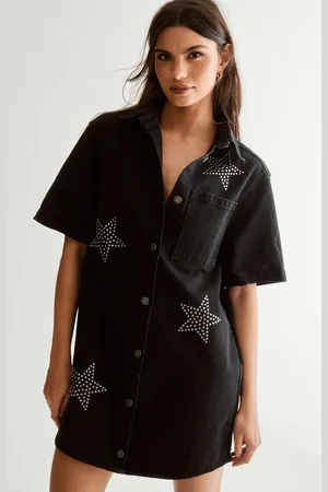NASTY GAL Star Studded Denim Shirt Dress