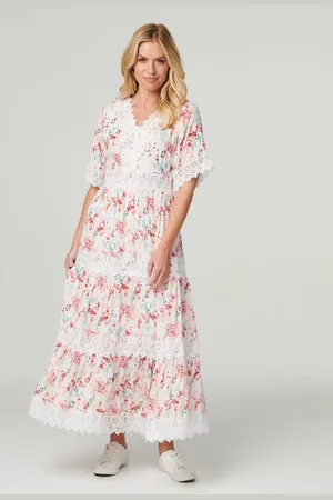 Izabel London Floral Lace Detail Maxi Dress
