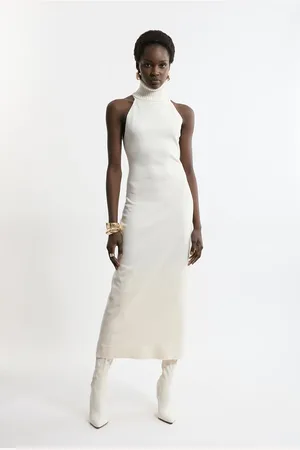 Karen Millen Sleeveless Viscose Blend Roll Neck Knit Maxi Dress