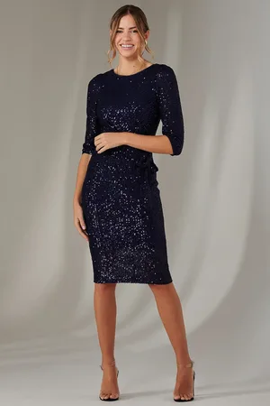 Jolie Moi 3/4 Sleeve Sequin Stretch Shift Dress