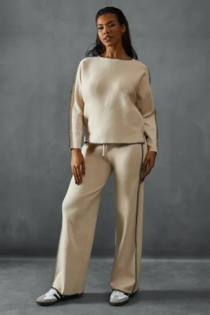 MissPap Contrast Seam Detail Slash Neck Jumper & Trouser Set