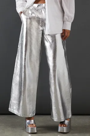 warehouse Metallic Wide Leg Trouser