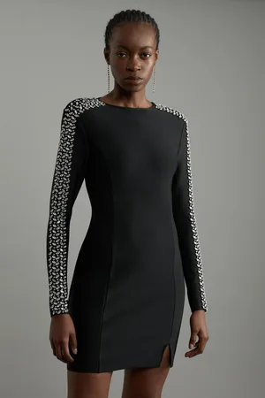 Karen Millen Figure Form Bandage Knit Embellished Mini Dress