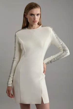 Karen Millen Figure Form Bandage Knit Embellished Mini Dress