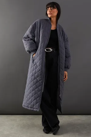 warehouse Diamond Quilted Padded Longline Coat