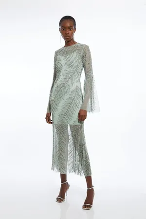 Karen Millen Petite Feather Crystal Embellished Maxi Dress