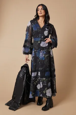 Oasis Floral Dobby Chiffon Lace Insert Button Through Midi Dress
