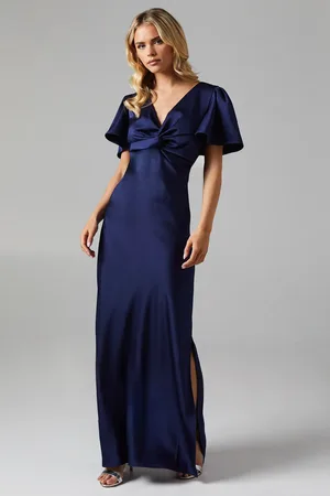 Oasis Petite Twist Front Angel Sleeve Maxi Bridesmaids Dress