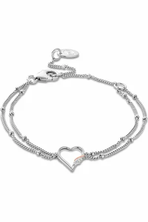Clogau Past Present Future Sterling Silver Heart Double-Chain Bracelet with Topaz